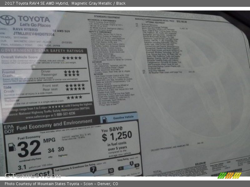  2017 RAV4 SE AWD Hybrid Window Sticker