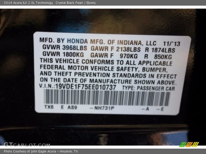 Crystal Black Pearl / Ebony 2014 Acura ILX 2.0L Technology