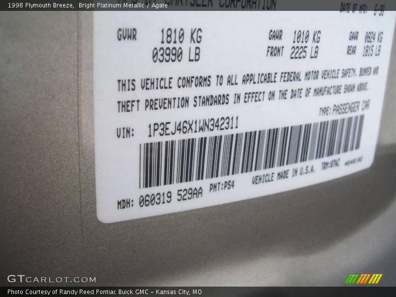 Bright Platinum Metallic / Agate 1998 Plymouth Breeze