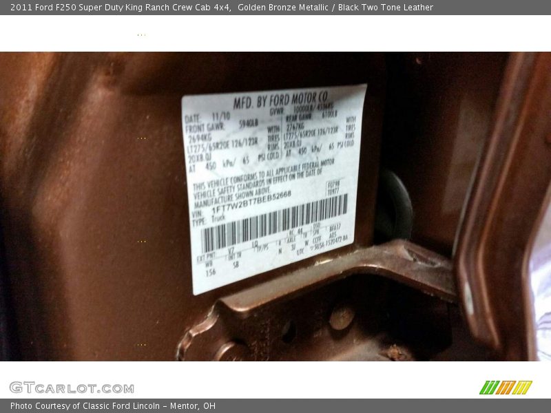 Golden Bronze Metallic / Black Two Tone Leather 2011 Ford F250 Super Duty King Ranch Crew Cab 4x4