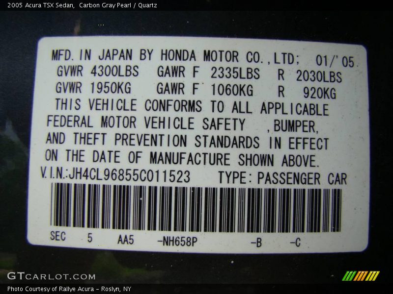 Carbon Gray Pearl / Quartz 2005 Acura TSX Sedan