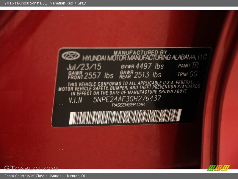Venetian Red / Gray 2016 Hyundai Sonata SE