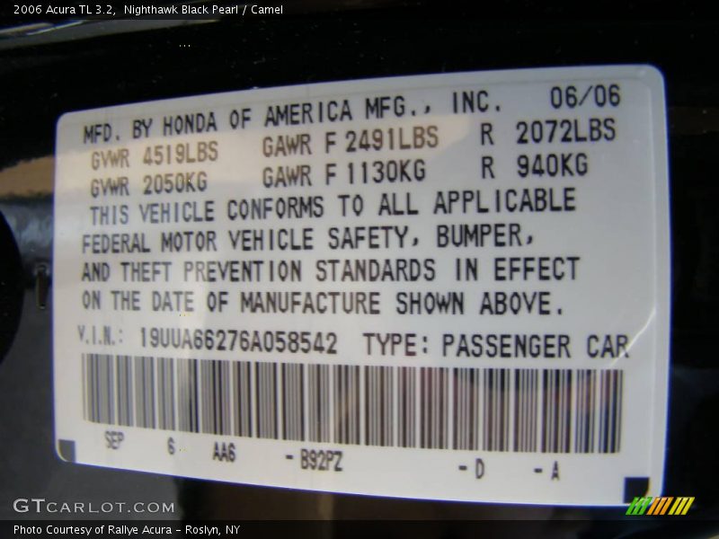 Nighthawk Black Pearl / Camel 2006 Acura TL 3.2