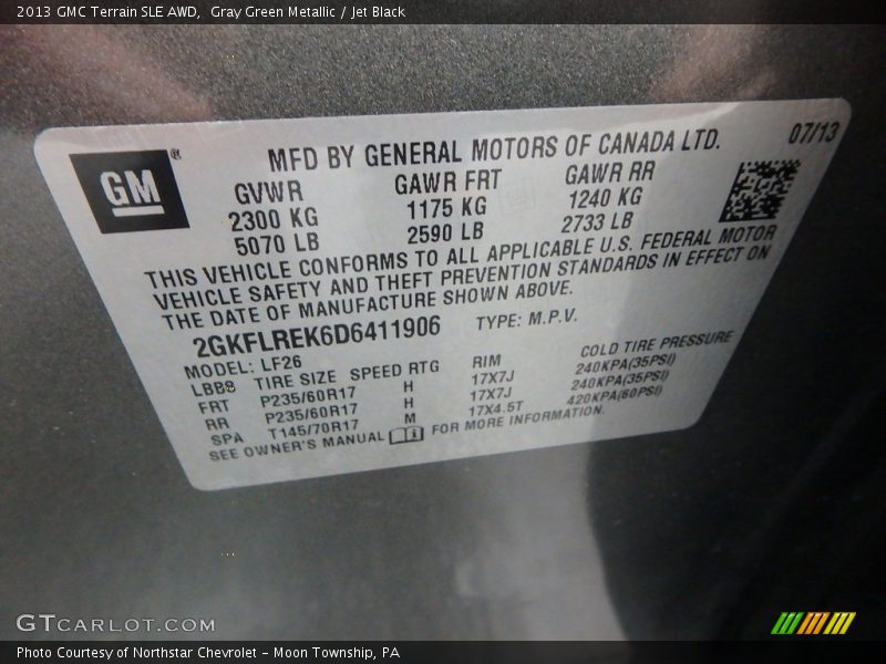 Gray Green Metallic / Jet Black 2013 GMC Terrain SLE AWD