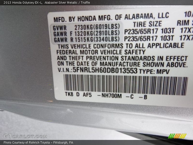 Alabaster Silver Metallic / Truffle 2013 Honda Odyssey EX-L
