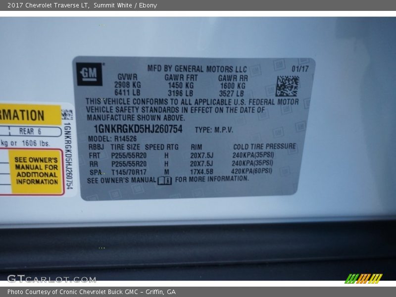 Summit White / Ebony 2017 Chevrolet Traverse LT