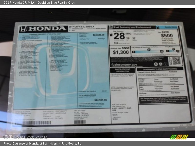 Obsidian Blue Pearl / Gray 2017 Honda CR-V LX