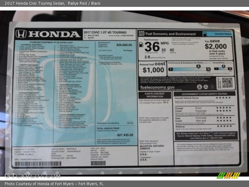 Rallye Red / Black 2017 Honda Civic Touring Sedan