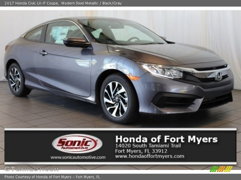 Modern Steel Metallic / Black/Gray 2017 Honda Civic LX-P Coupe