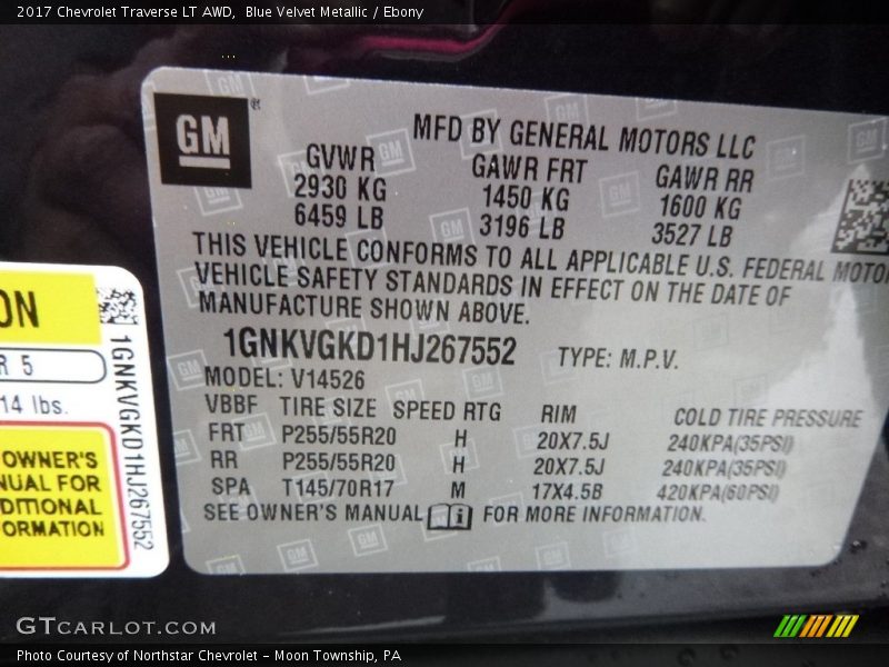 Blue Velvet Metallic / Ebony 2017 Chevrolet Traverse LT AWD