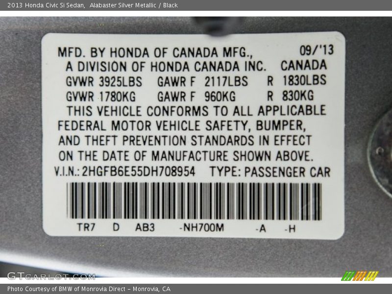 Alabaster Silver Metallic / Black 2013 Honda Civic Si Sedan