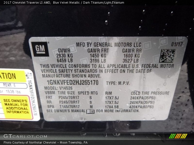 Blue Velvet Metallic / Dark Titanium/Light Titanium 2017 Chevrolet Traverse LS AWD