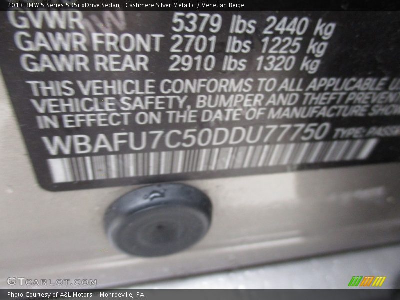 Cashmere Silver Metallic / Venetian Beige 2013 BMW 5 Series 535i xDrive Sedan