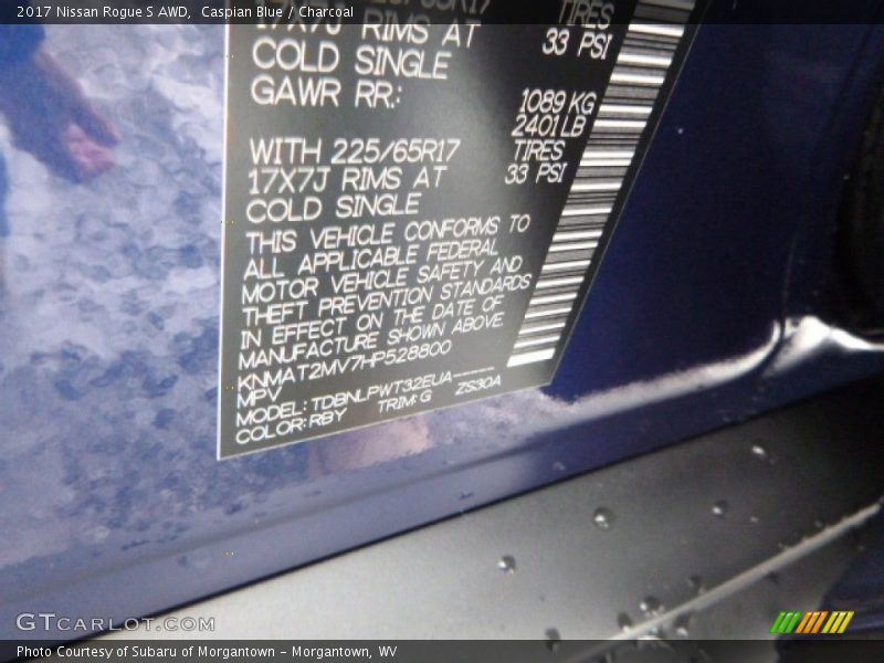 Caspian Blue / Charcoal 2017 Nissan Rogue S AWD