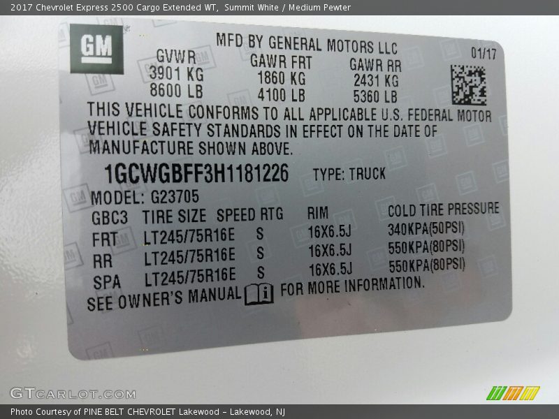 Summit White / Medium Pewter 2017 Chevrolet Express 2500 Cargo Extended WT