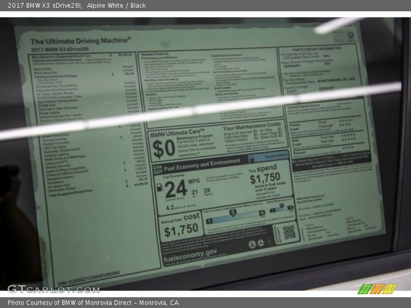 Alpine White / Black 2017 BMW X3 sDrive28i