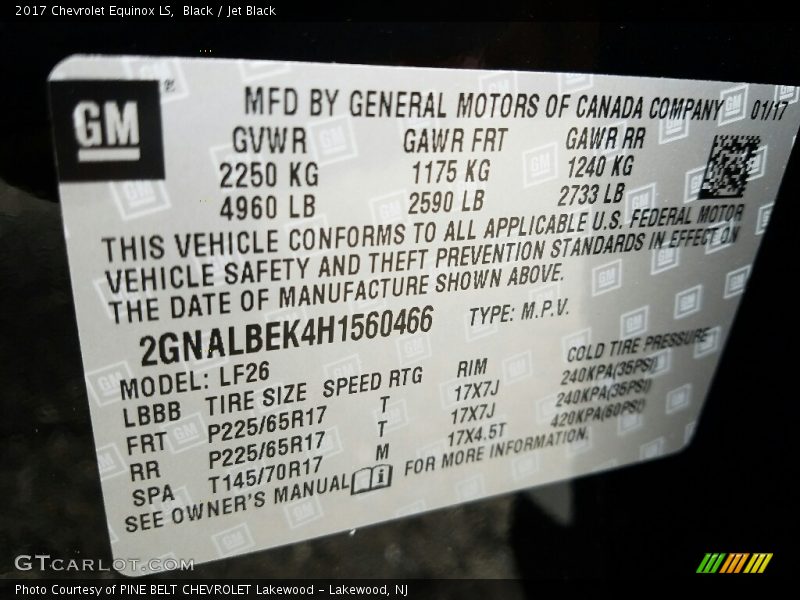 Black / Jet Black 2017 Chevrolet Equinox LS