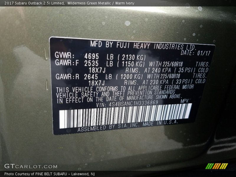 Wilderness Green Metallic / Warm Ivory 2017 Subaru Outback 2.5i Limited