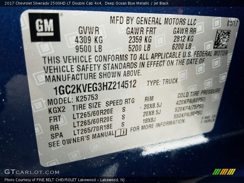 Deep Ocean Blue Metallic / Jet Black 2017 Chevrolet Silverado 2500HD LT Double Cab 4x4