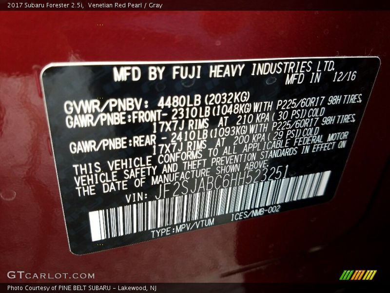 Venetian Red Pearl / Gray 2017 Subaru Forester 2.5i
