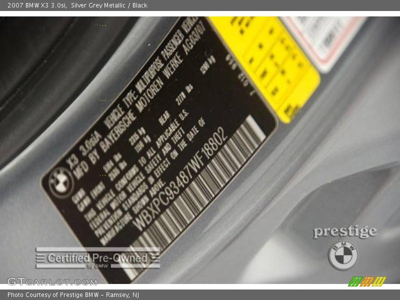 Silver Grey Metallic / Black 2007 BMW X3 3.0si