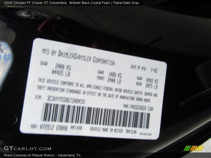 Brilliant Black Crystal Pearl / Pastel Slate Gray 2006 Chrysler PT Cruiser GT Convertible