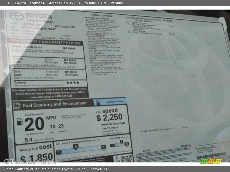 Quicksand / TRD Graphite 2017 Toyota Tacoma SR5 Access Cab 4x4
