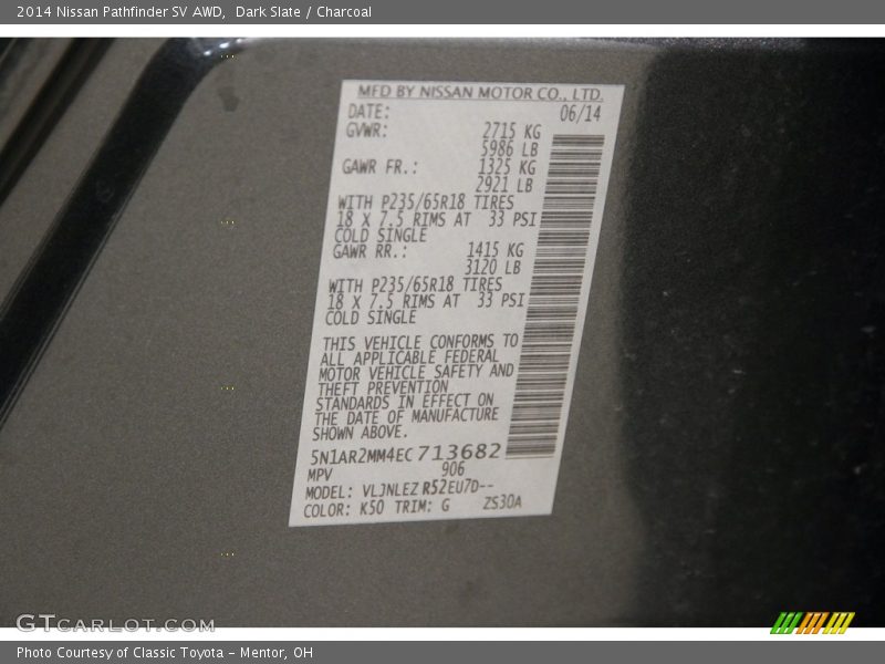 Dark Slate / Charcoal 2014 Nissan Pathfinder SV AWD