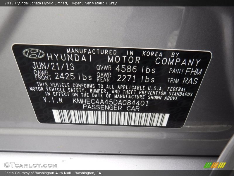 Hyper Silver Metallic / Gray 2013 Hyundai Sonata Hybrid Limited