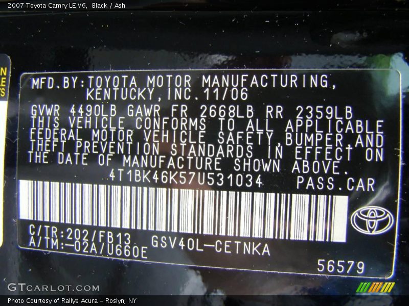 Black / Ash 2007 Toyota Camry LE V6