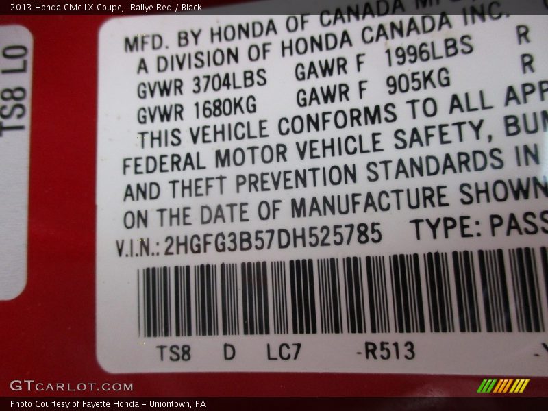 Rallye Red / Black 2013 Honda Civic LX Coupe