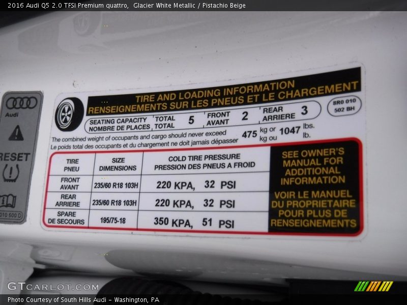 Glacier White Metallic / Pistachio Beige 2016 Audi Q5 2.0 TFSI Premium quattro