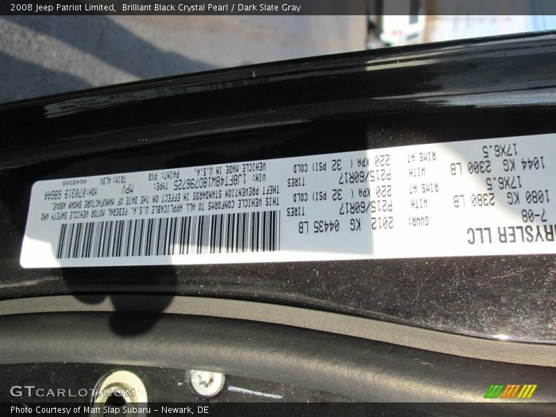 Brilliant Black Crystal Pearl / Dark Slate Gray 2008 Jeep Patriot Limited