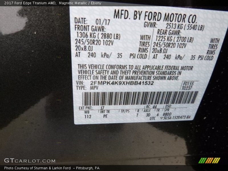 Magnetic Metallic / Ebony 2017 Ford Edge Titanium AWD