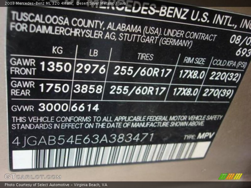 Desert Silver Metallic / Java 2003 Mercedes-Benz ML 320 4Matic