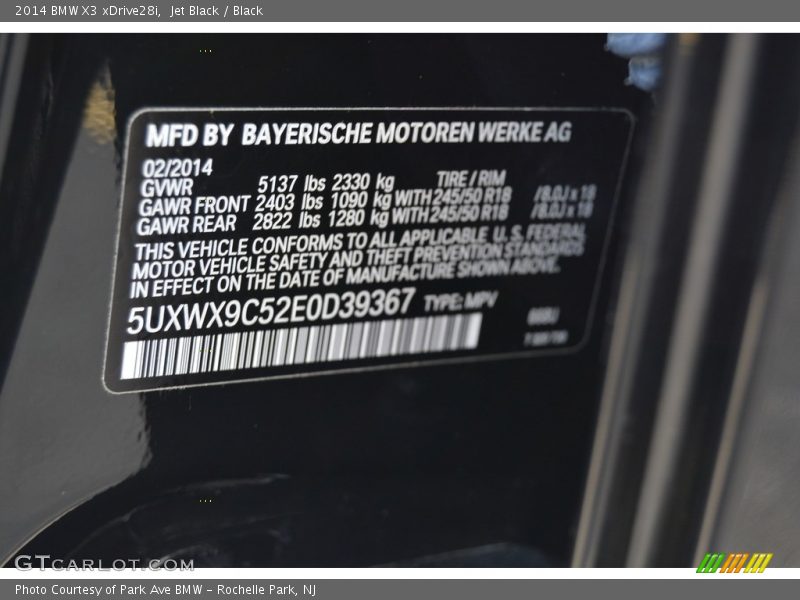 Jet Black / Black 2014 BMW X3 xDrive28i