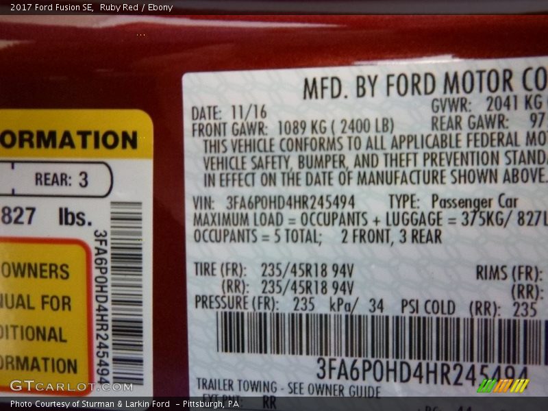 Ruby Red / Ebony 2017 Ford Fusion SE