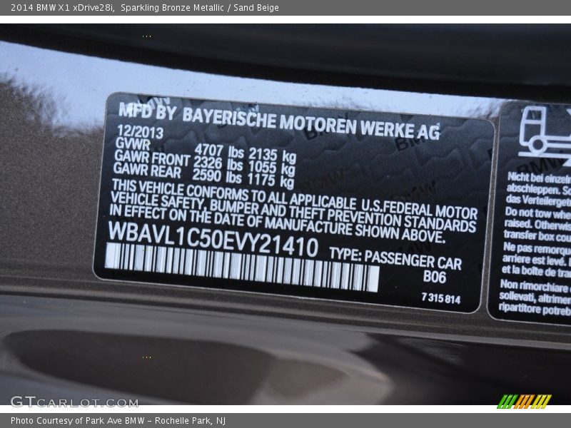 Sparkling Bronze Metallic / Sand Beige 2014 BMW X1 xDrive28i