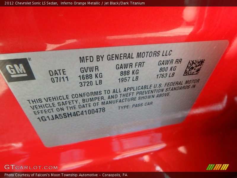 Inferno Orange Metallic / Jet Black/Dark Titanium 2012 Chevrolet Sonic LS Sedan