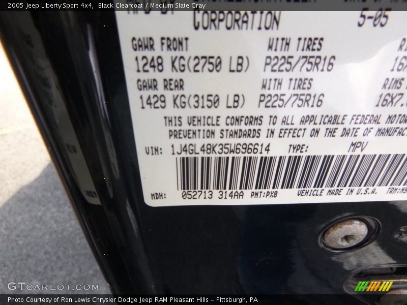 Black Clearcoat / Medium Slate Gray 2005 Jeep Liberty Sport 4x4