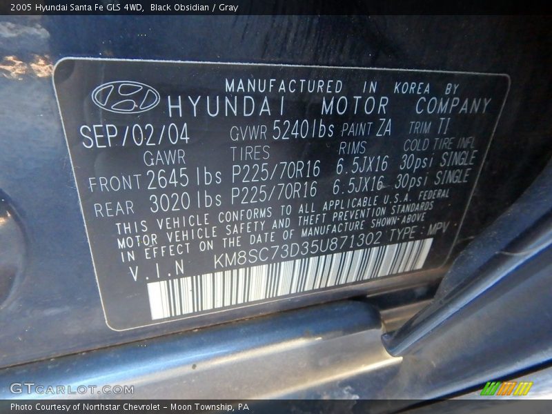 Black Obsidian / Gray 2005 Hyundai Santa Fe GLS 4WD