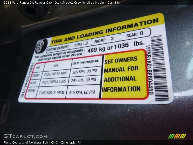 Dark Shadow Grey Metallic / Medium Dark Flint 2011 Ford Ranger XL Regular Cab