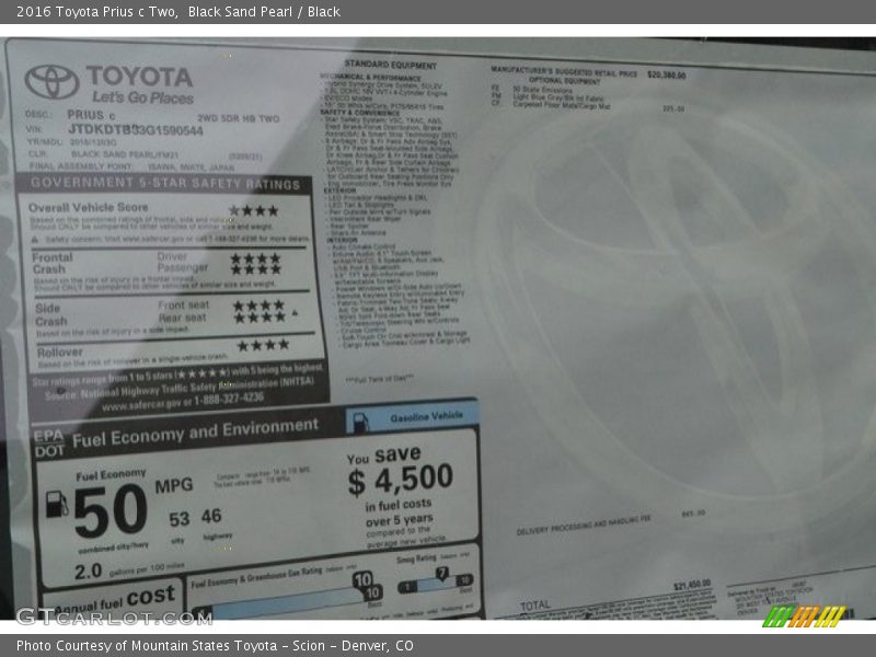 Black Sand Pearl / Black 2016 Toyota Prius c Two