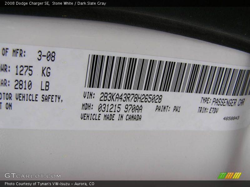 Stone White / Dark Slate Gray 2008 Dodge Charger SE