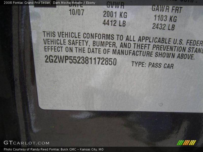 Dark Mocha Metallic / Ebony 2008 Pontiac Grand Prix Sedan