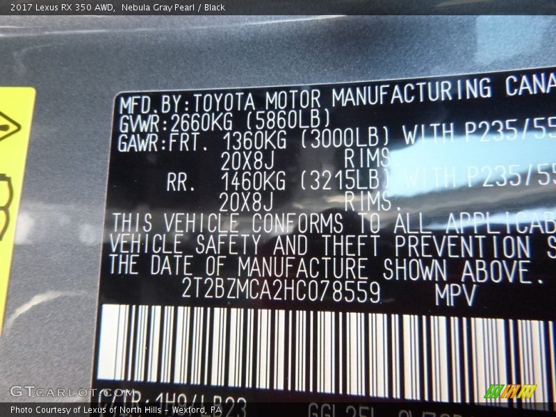 Nebula Gray Pearl / Black 2017 Lexus RX 350 AWD