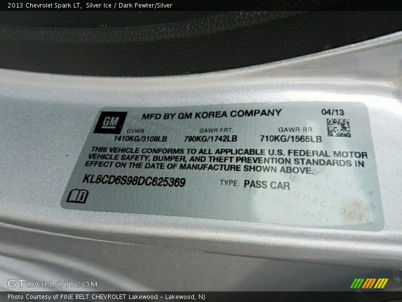 Silver Ice / Dark Pewter/Silver 2013 Chevrolet Spark LT