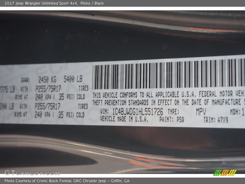 Rhino / Black 2017 Jeep Wrangler Unlimited Sport 4x4