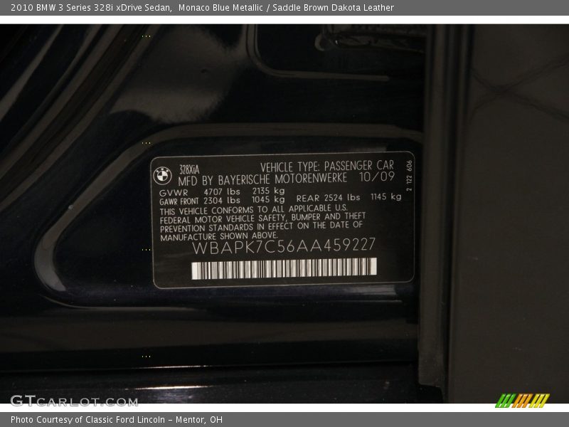 Monaco Blue Metallic / Saddle Brown Dakota Leather 2010 BMW 3 Series 328i xDrive Sedan