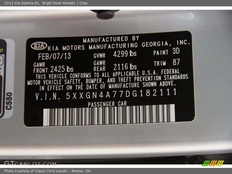 Bright Silver Metallic / Gray 2013 Kia Optima EX